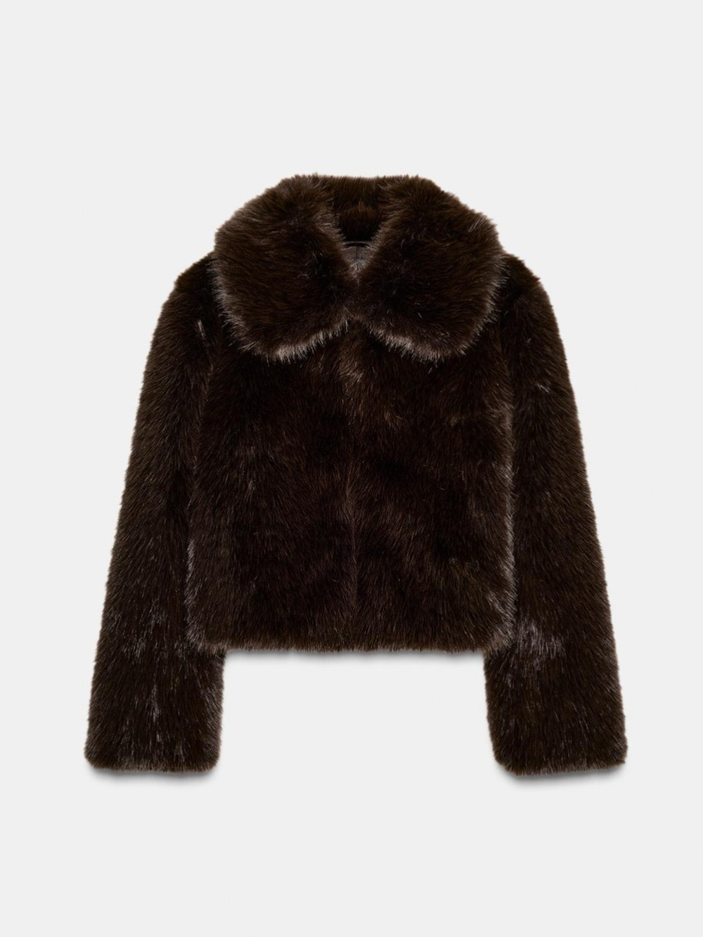 ZARA SHORT FAUX FUR LAPEL COLLAR COAT JACKET BROWN 6318/285 WINTER SKI - Picture 2 of 12